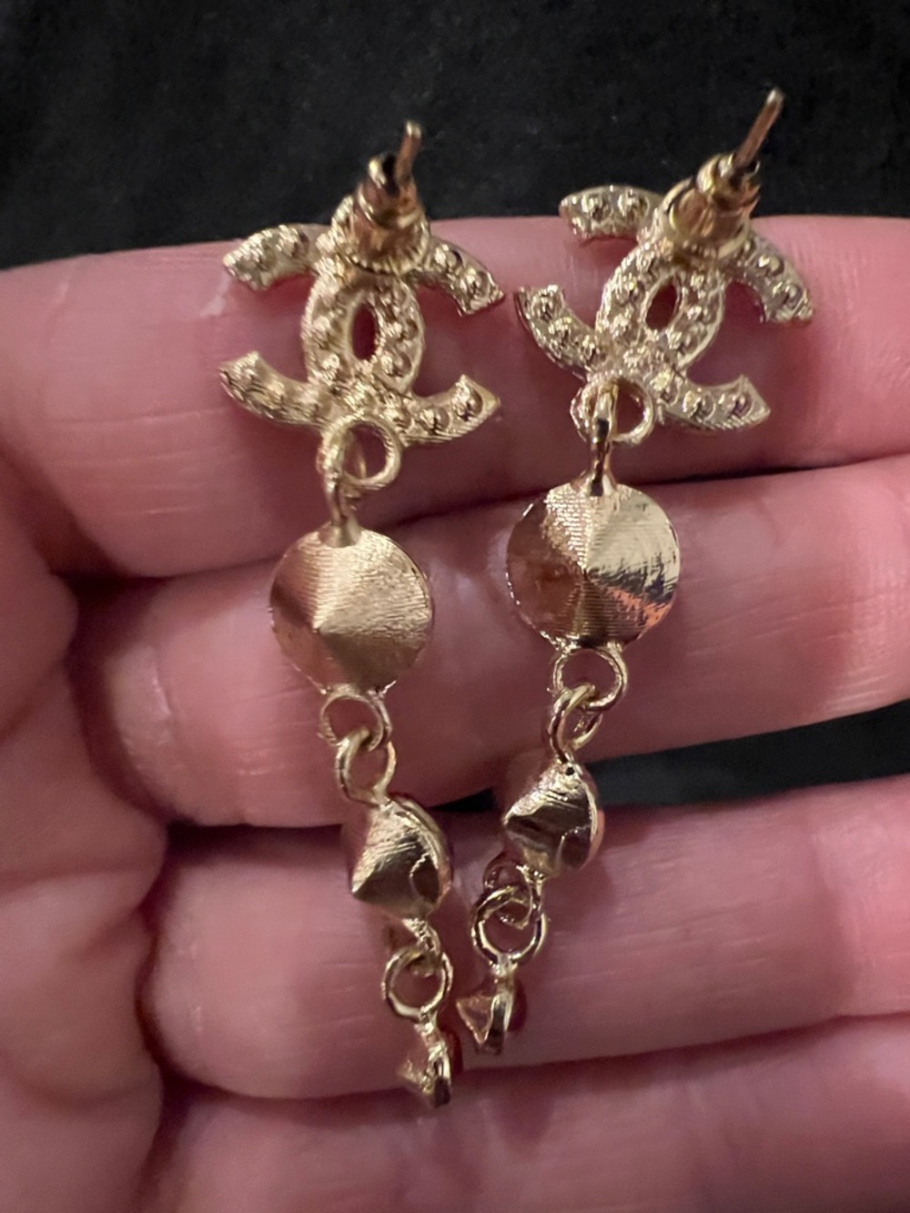 CHANEL Red Crystal Logo Drop Earrings - Gold Tone - Picture 9 of 13